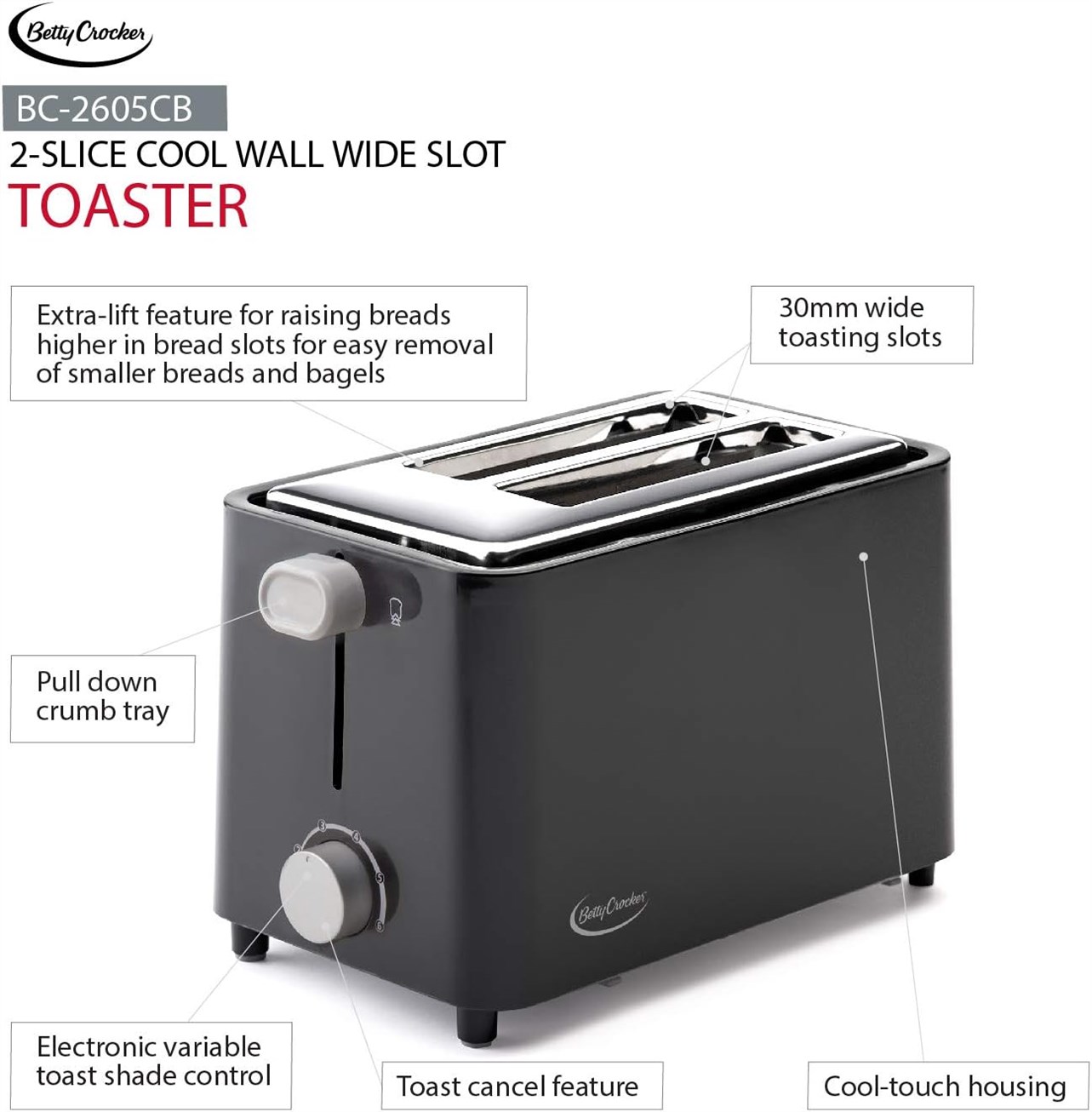 Betty Crocker BC 2605CB 2 Slice Toaster