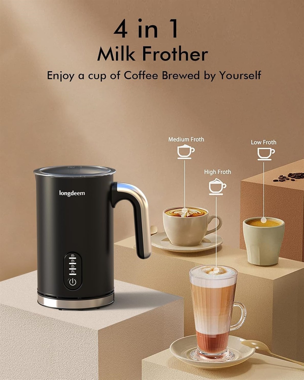 LONGDEEM Electric Milk Frother Steamer