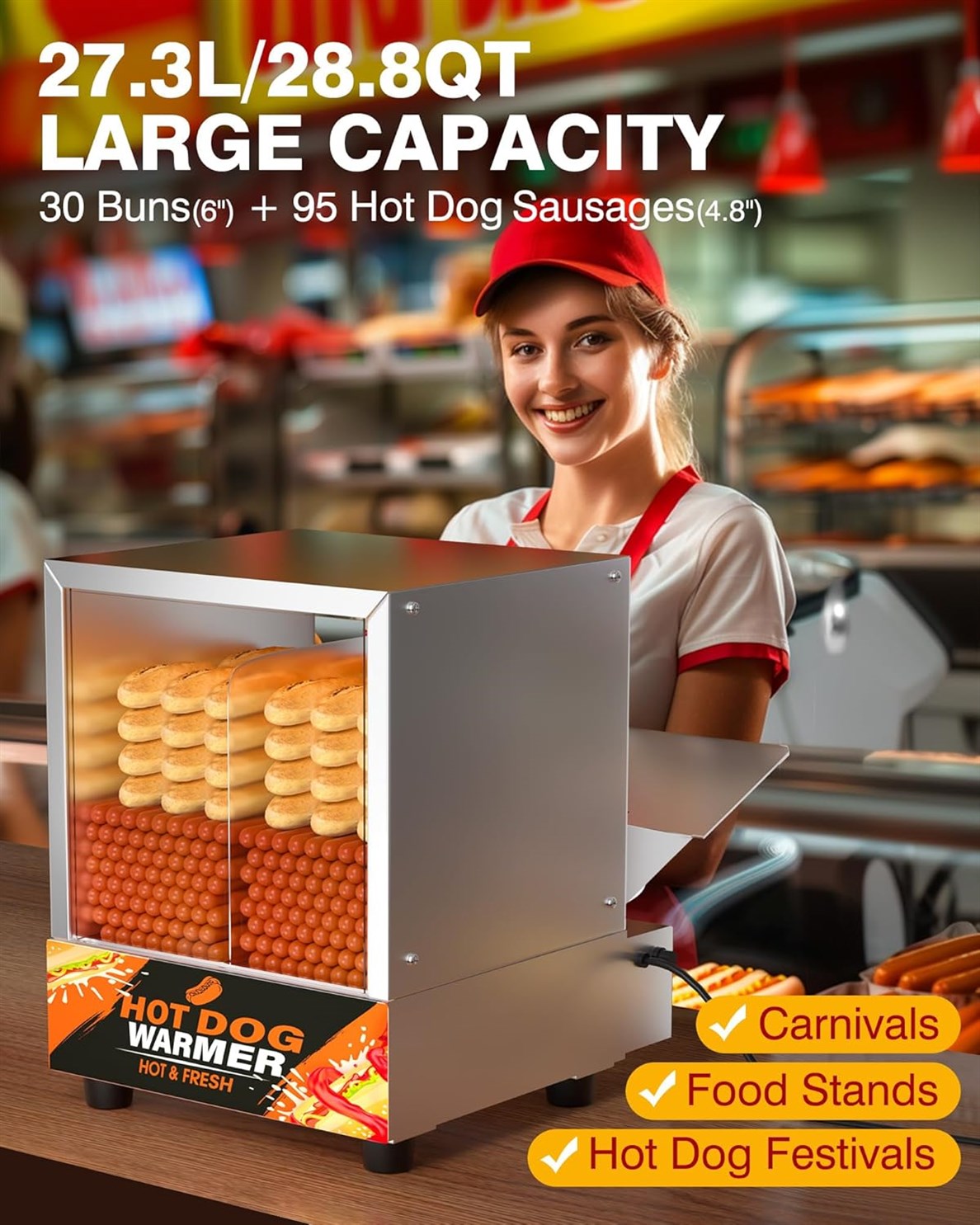 WantJoin Commercial Hot Dog Steamer